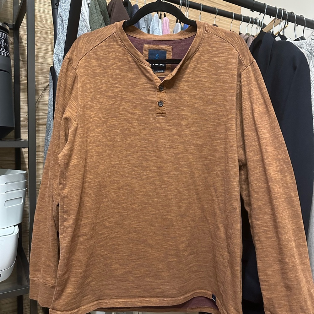 Men’s Prana Long-Sleeve Organic Cotton Blend Top | Size Large | Brown Marled